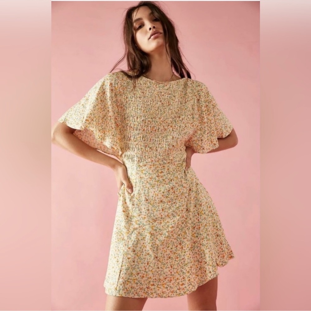 FREE PEOPLE Florence Floral Yellow Ivory Mini Dress